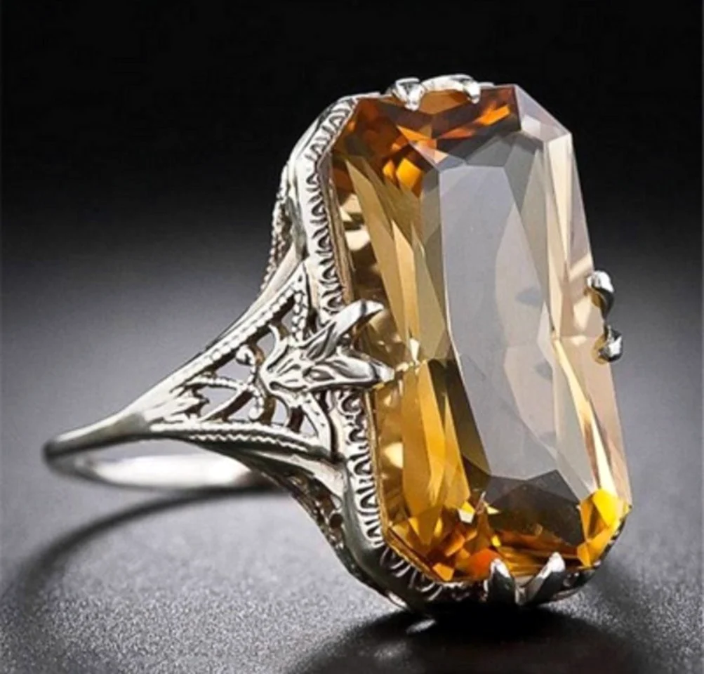 Citrine Gold 925 Silver Ring