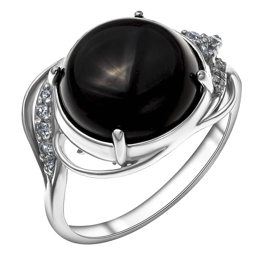 Кольцо с черным агатом в серебре