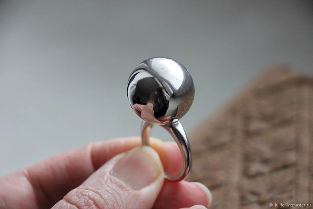Кольцо с шаром серебро