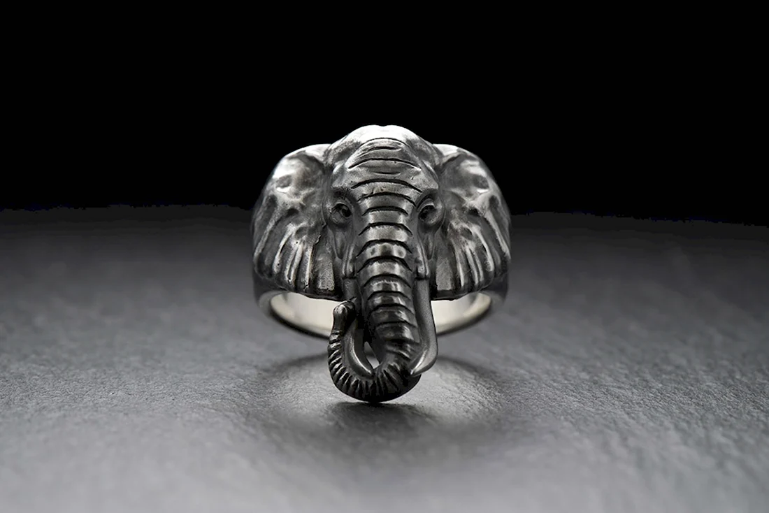 Кольцо слон серебро