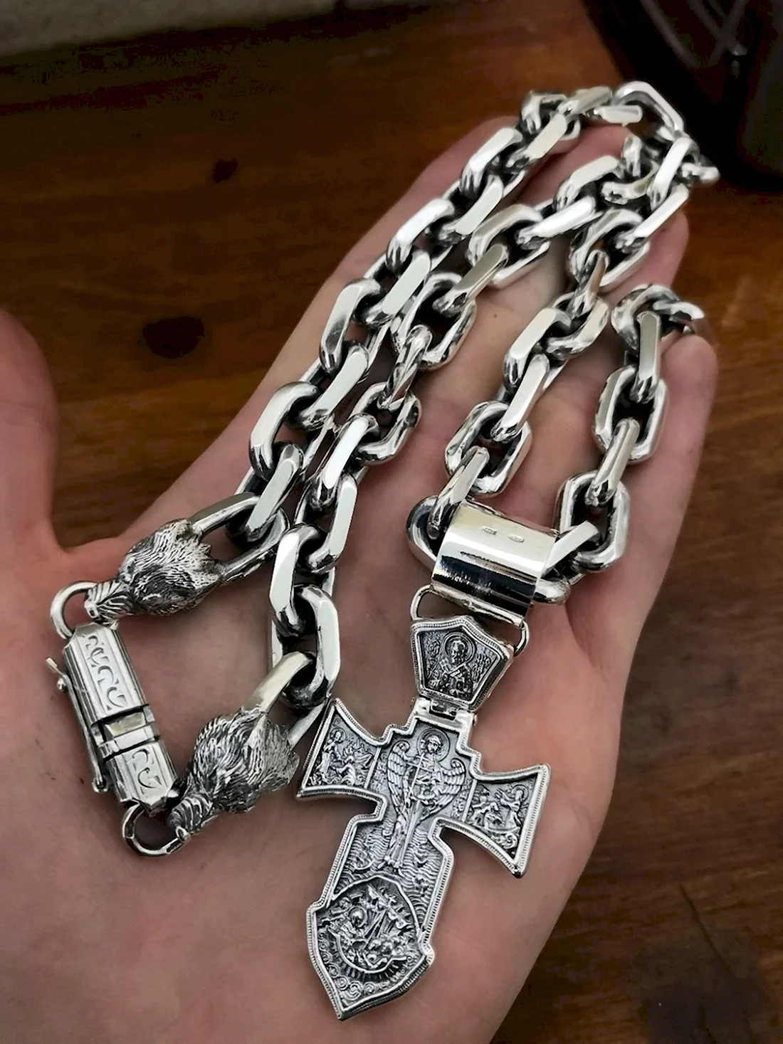 Крест с цепью серебро