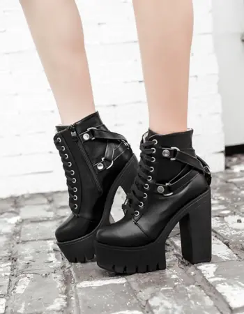 Lace up Black High Heel platform Ankle Boots