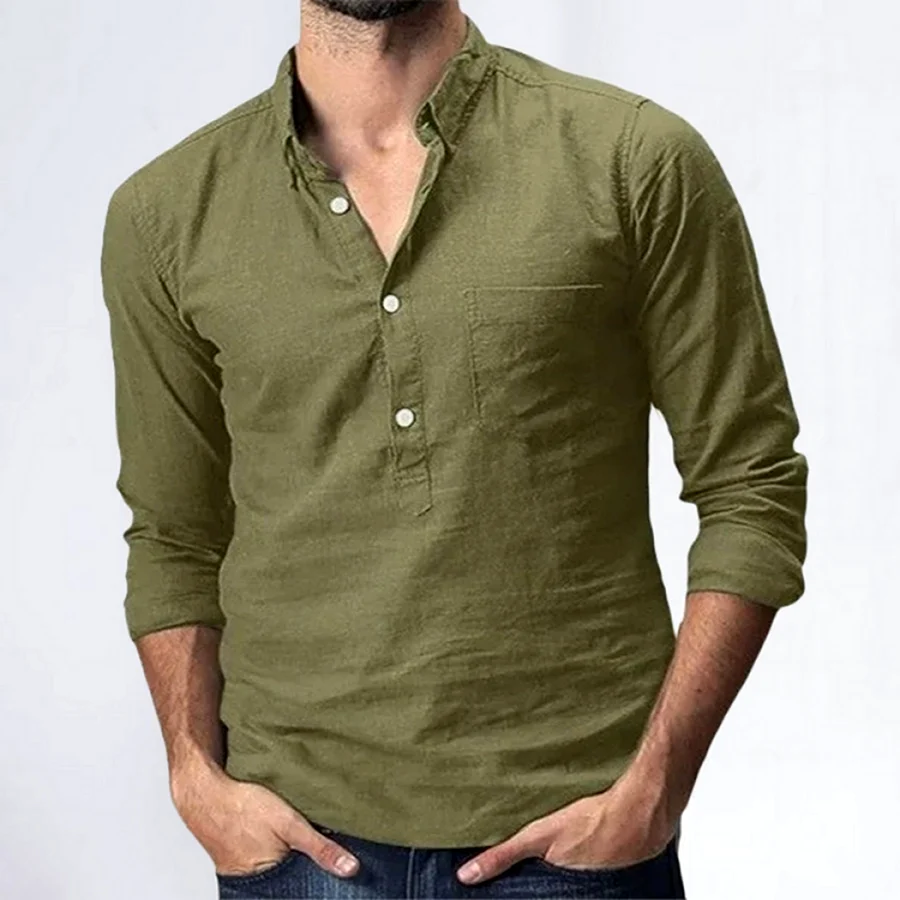 Mens Casual Cotton Linen Shirt long Sleeve