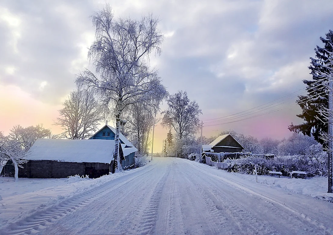Морозное утро Сибирская деревня