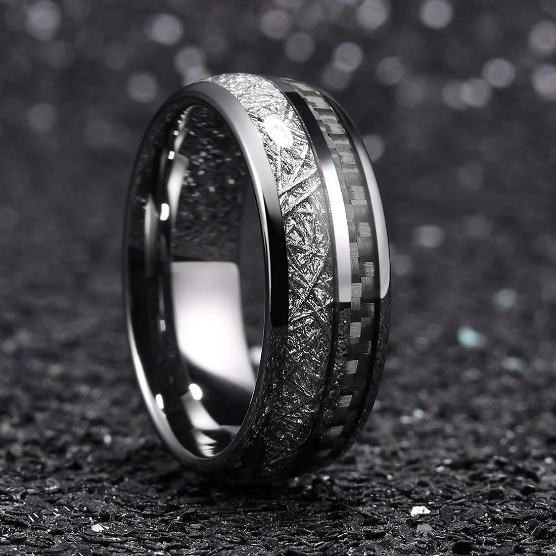 Обручальное кольцо углеродное волокно метеориты