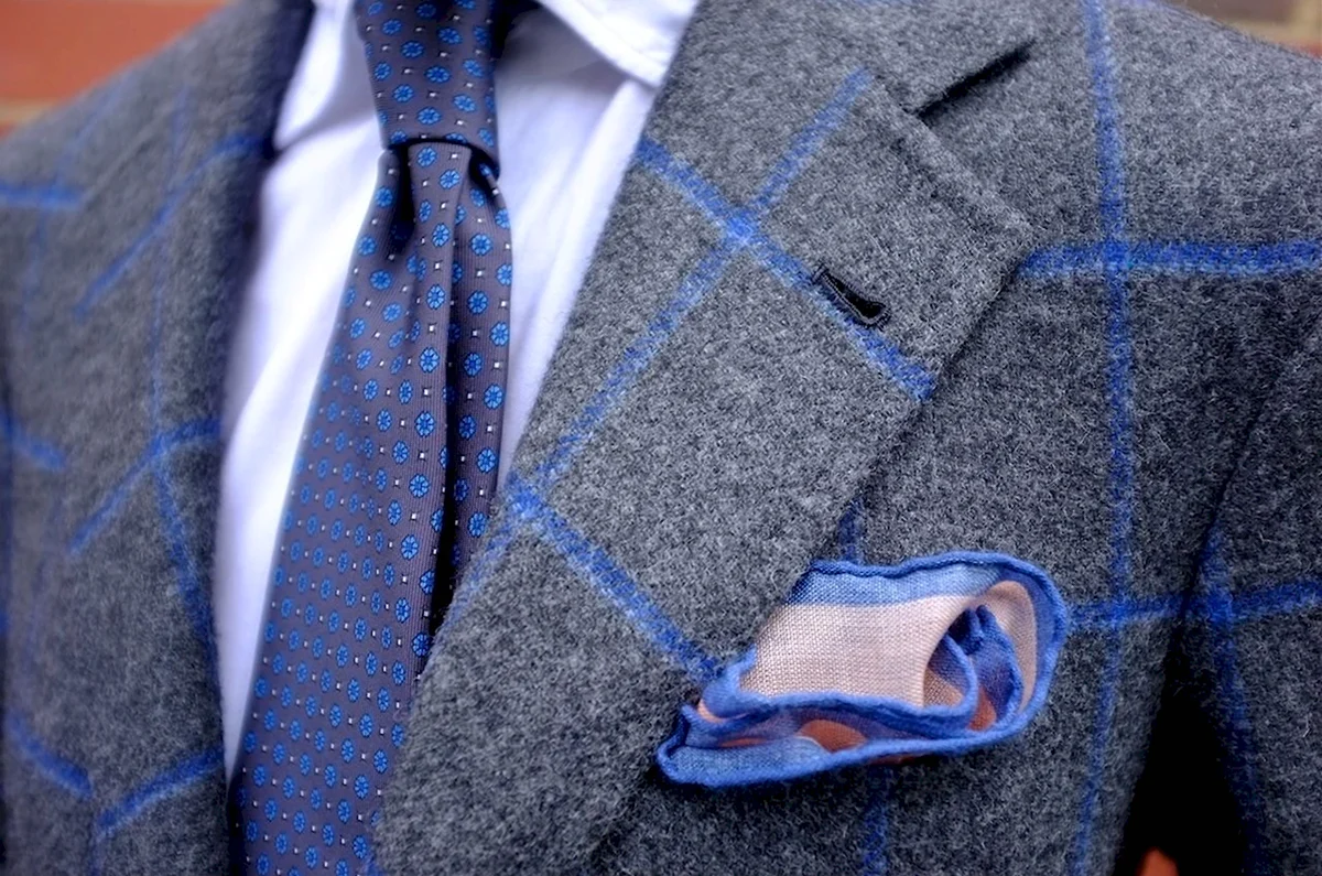 Пиджак синий в клетку мужской платок