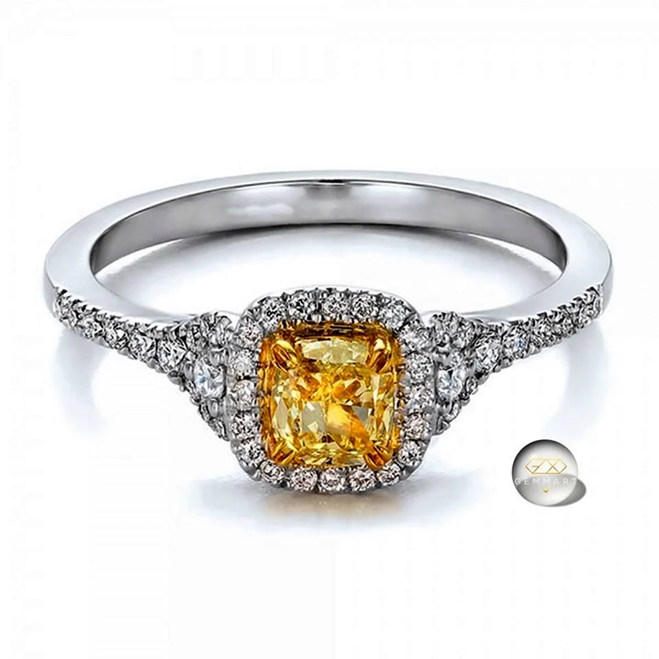 Помолвочное кольцо с жёлтым бриллиантом Fancy розовое золото