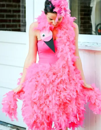 Розовое платье с перьями