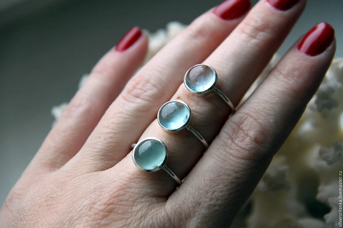 Серебряное кольцо с аквамарином кабошон