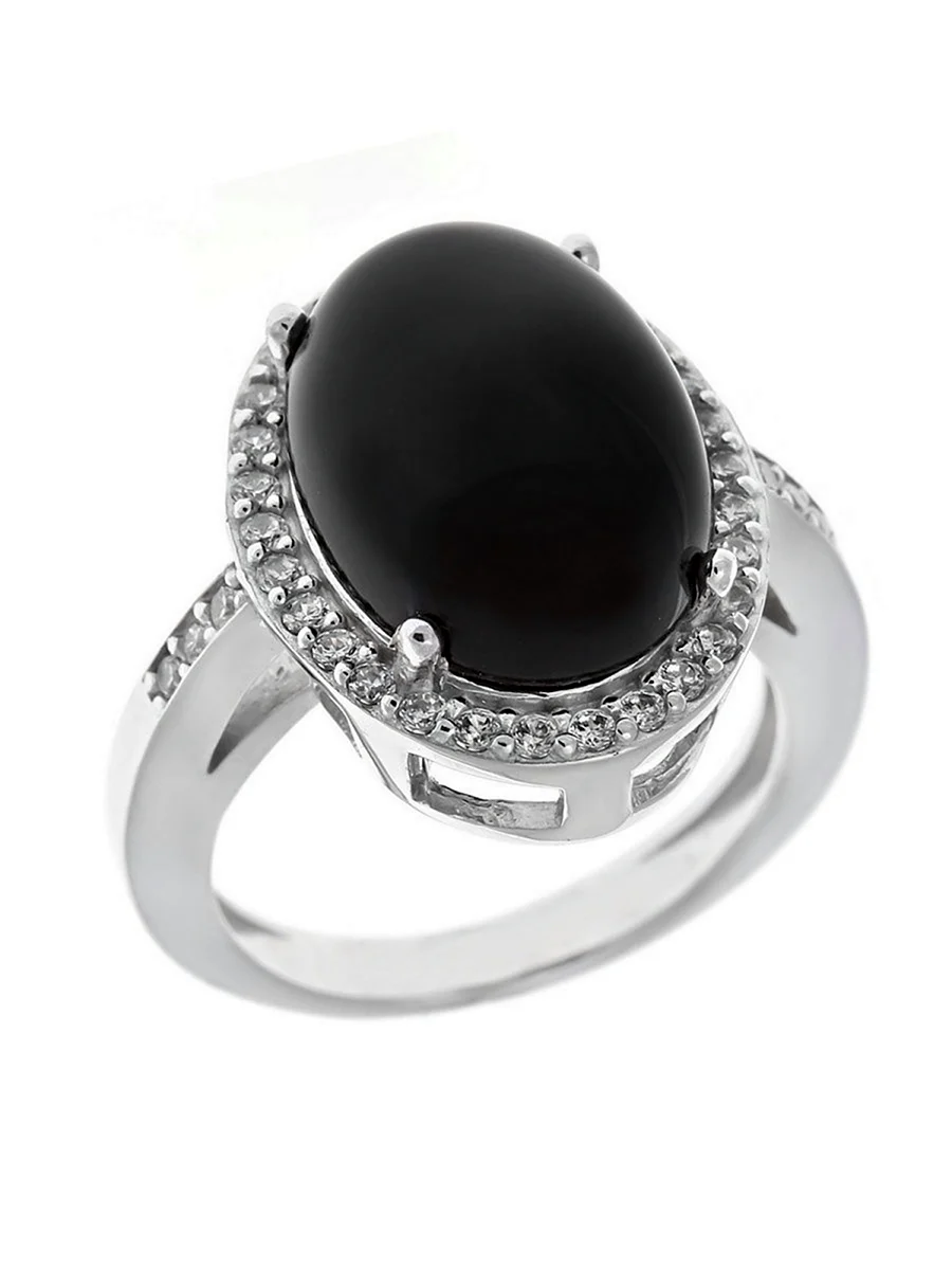 Серебряное кольцо с черным агатом женское