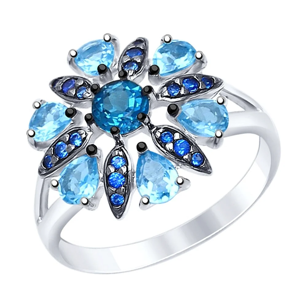 SOKOLOV кольцо из серебра с топазами и синими фианитами 92011287