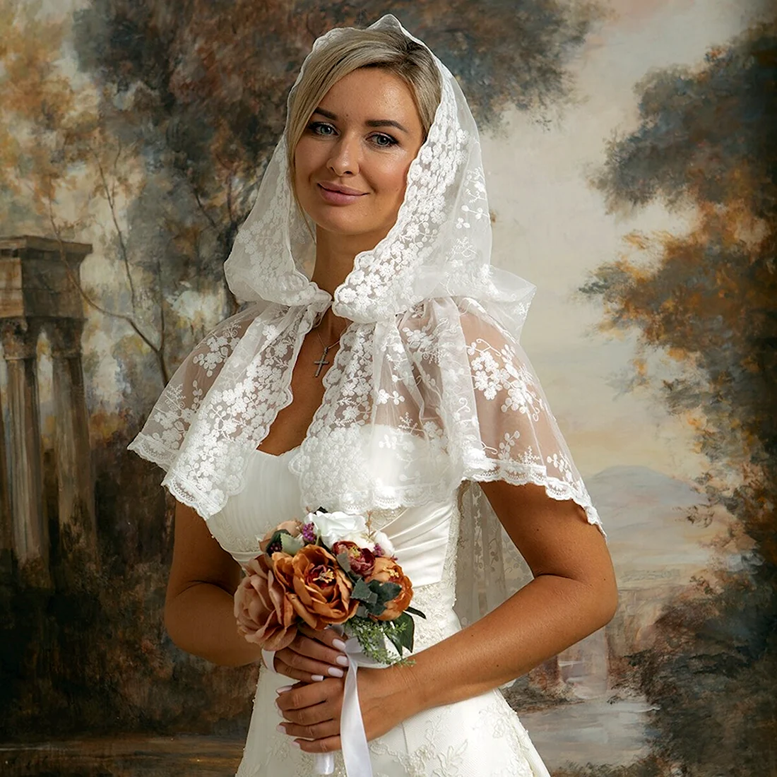 Свадебный платок-капор романтика 9 накидка для церкви