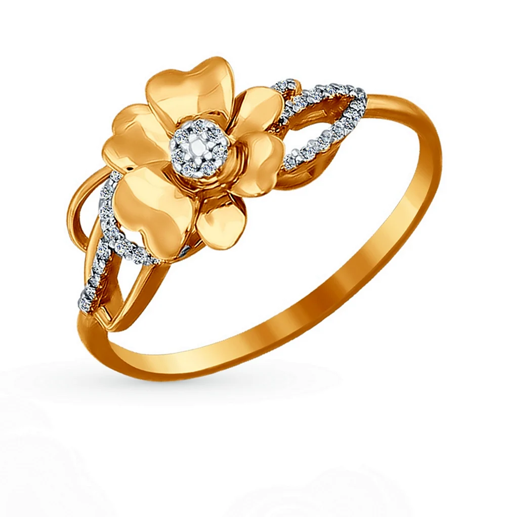 Золотое кольцо Соколов с фианитами цветочек